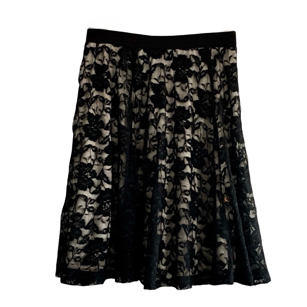 Whimsigoth Stretchy Black Lace Skirt with Nude Lining Gothic Coquette STUDIO 253